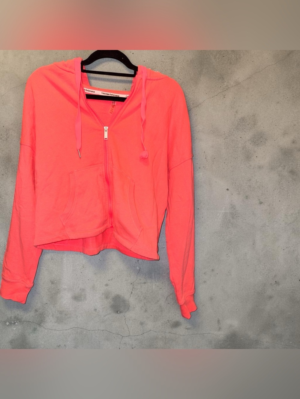 Calvin Klein Bright Neon Coral Cropped Zip-Up Hoodie